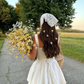 White suspender waist slim A-line short skirt homecoming dress R5459