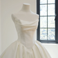White strapless, fitted waist, full skirt, long ball gown, bridal dress R8512