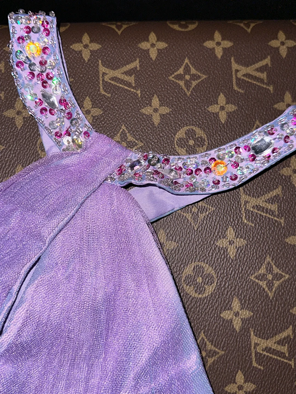 Purple halter-neck, fitted waist, sexy and charming long ball gown R6968