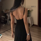Black halter-neck fitted long elegant ball gown R8078