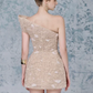 Champagne color asymmetrical neckline beaded waist slimming short skirt homecoming dress R4469