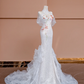 White halter-neck, fitted waist, bodycon, fishtail skirt, long ball gown, bridal gown R8424