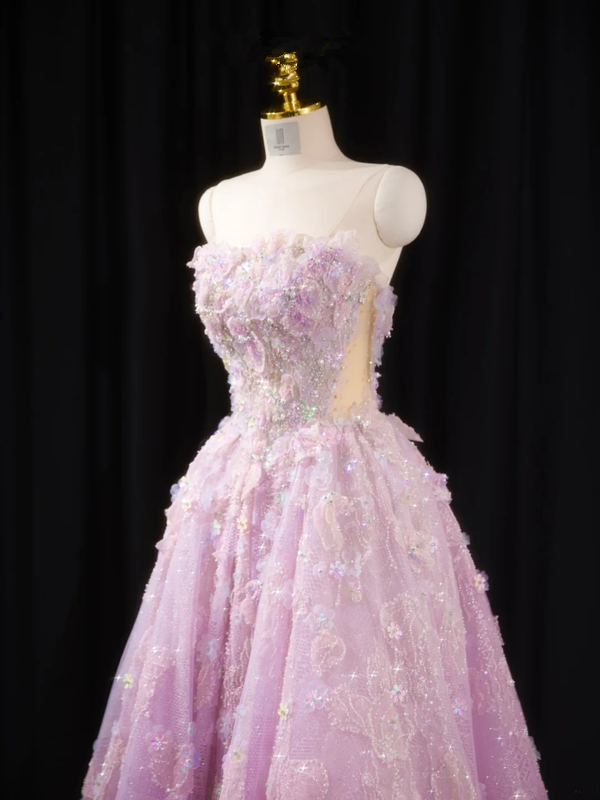 Light purple strapless, fitted waist, full skirt, long ball gown, bridal dress R8915