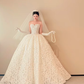 White strapless lace waist slim elegant puffy skirt long dress bridal dress R6030