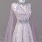 Light pink V-neck fitted waist slim-fit rhinestone long ball gown/bridal dress R8279