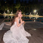 Luxury White Lace & Chiffon Mermaid Dress with Ruffled Hem and Crystal Details R9131