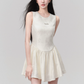 Cream White Sleeveless Jacquard Mini Dress Women With Corset Style Bodice R9450