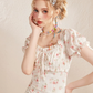 Vintage Coquette Floral Tiered Mini Dress With Puff Sleeves And Drawstring Neck R9318