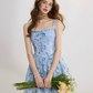 Blue Floral Lace Cami Dress Women With Bow Detail And Flared Skirt R9451