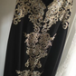 Black halter-neck, gold Huawei wool, fitted waist, long ball gown R6808
