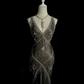 Black halter-neck beaded fitted long ball gown R6649