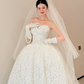 White strapless lace waist slim elegant puffy skirt long dress bridal dress R6030