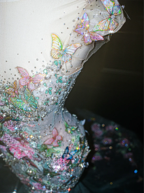 Pink floral butterfly waist slim fit sexy hip fishtail maxi skirt, prom dress R5654