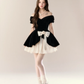 Black one-shoulder slim waist A-line puffy skirt homecoming dress R5399