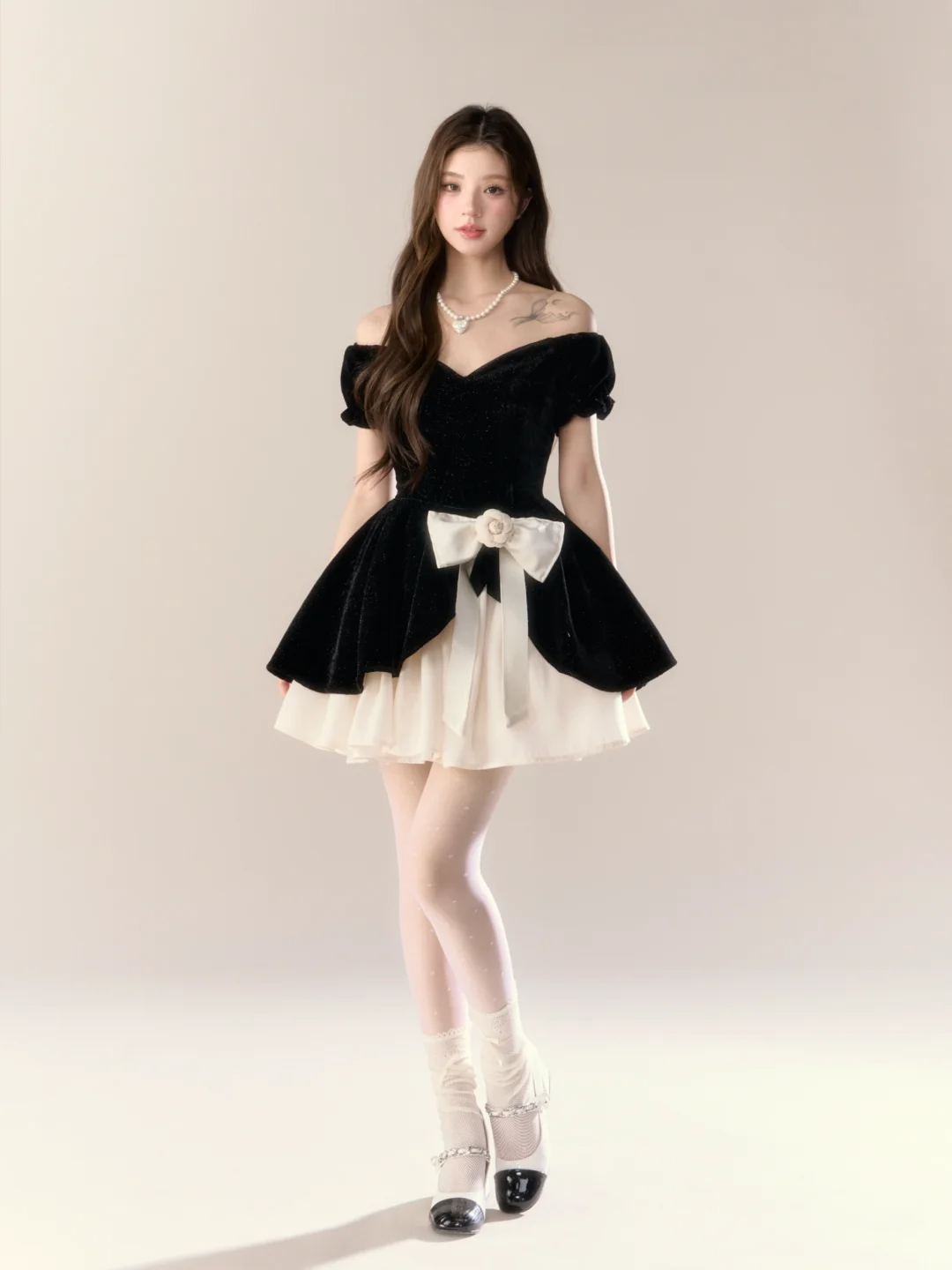 Black one-shoulder slim waist A-line puffy skirt homecoming dress R5399