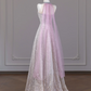 Light pink V-neck fitted waist slim-fit rhinestone long ball gown/bridal dress R8279