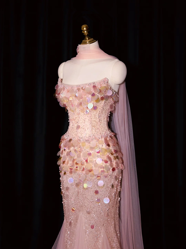 Light pink strapless, fitted, bodycon, sexy long ball gown/bridal dress R8945