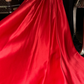 Red halter-neck, fitted waist, elegant long ball gown R7008