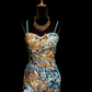 Blue retro floral halter-neck fitted bodycon long ball gown R8672