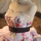 Light purple strapless ball gown with a cinched waist and a voluminous puffy skirt; bridal gown R7281
