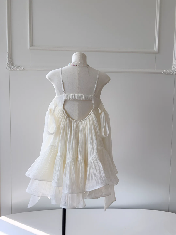 White suspender pleated design cute mini skirt homecoming dress R4998