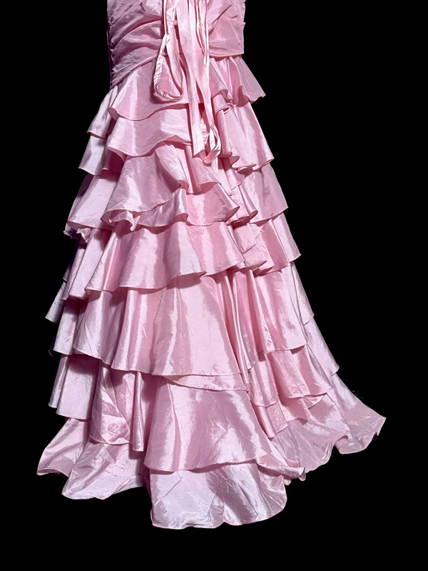 Pink strapless fitted waist bodycon tiered skirt ball gown R8097