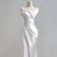 White strapless fitted mermaid-style long ball gown R8163