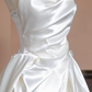 Off-white strapless, fitted waist, full skirt, long ball gown, bridal dress R8308