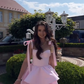 Pink suspender tie waist slim fit puffy skirt homecoming dress R5439