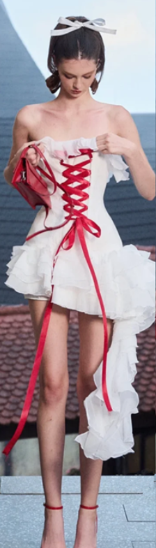 White ruffled tube top waist slim fit vivid cute short skirt homecoming dress R4670