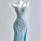 Light blue halter-neck fitted waist bodycon sexy long ball gown R8194