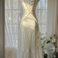 White V-neck, sexy, fitted waist, elegant long ball gown R7684
