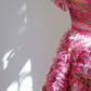 Pink floral print strapless fitted waist ball gown with a full skirt, long ball gown, bridal dress R8454