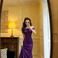Purple off-the-shoulder fitted long sexy ball gown R8612