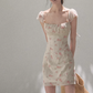 Sweet Style White Pink Floral Halter Dress Slim Fit Casual Party Dress R9358