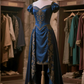 Retro blue puff sleeve slim waist classic ball gown R6090