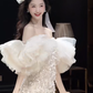 White one-shoulder tassel design waist slim hip cute sexy princess skirt homecoming dress R4227