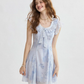 Light Blue Floral Print Mini Dress Women With Ruffle Trim And Bow Detail R9468