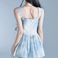 Blue Tie Dye Corset Style Cami Dress Women With Tiered Skirt And Lace Trim R9438