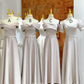 Light-colored satin waist-cinched slim-fit elegant ball gown, bridesmaid dress R5930