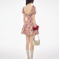 Hot girl floral print puff sleeve backless fitted waist short dress R9374
