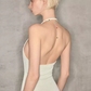 Fairycore White Knitted Halter Dress With "Woo Ha" Embroidery And Bodycon Fit R9280