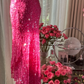 Rose pink halter neck backless sexy long ball gown R7755