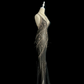 Black halter-neck beaded fitted long ball gown R6649