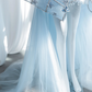 Light blue strapless fitted long train ball gown, bridal dress R8855