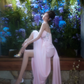 Pink Halter Neck Waist-Cinched Elegant Floor-Length Prom Dress R7088