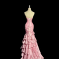 Pink strapless fitted waist bodycon tiered skirt ball gown R8097