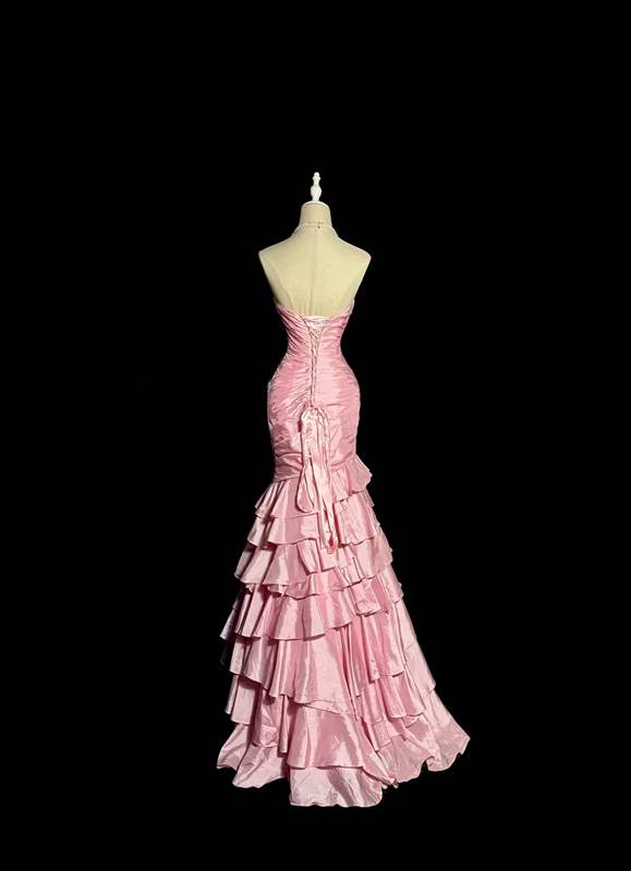 Pink strapless fitted waist bodycon tiered skirt ball gown R8097