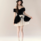 Black one-shoulder slim waist A-line puffy skirt homecoming dress R5399