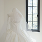 White strapless, fitted waist, full skirt, long ball gown, bridal dress R8512